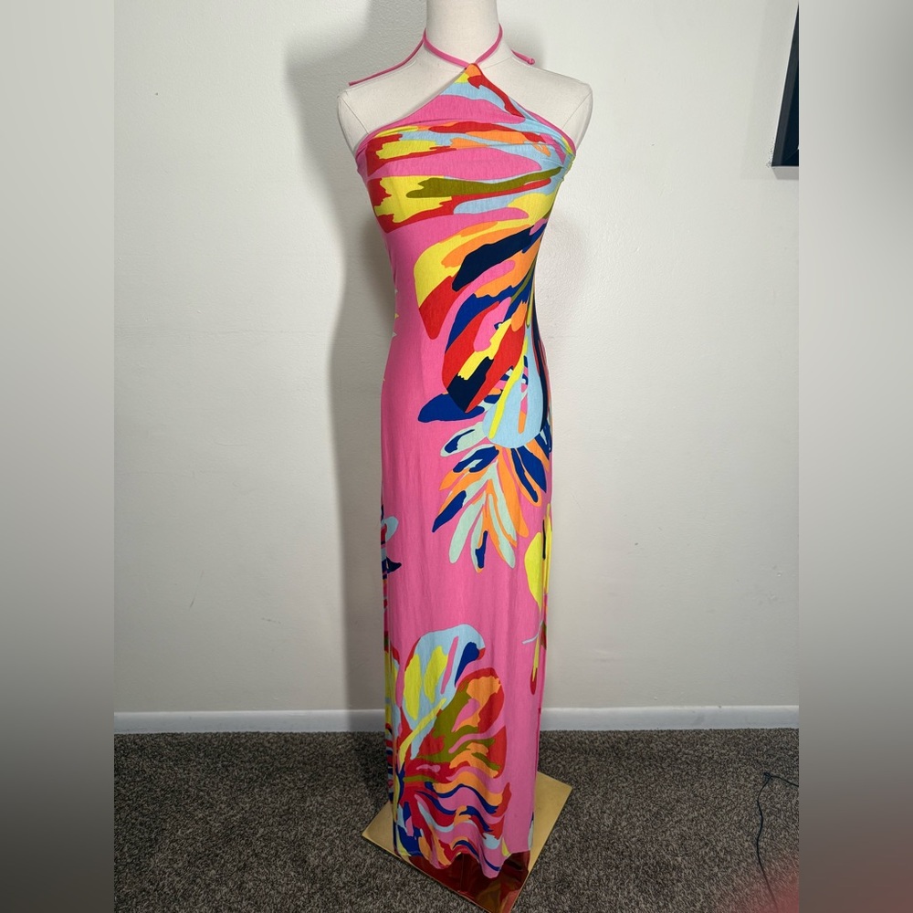 Sievercute long dress colorful slits on both side stunning back woman size Small